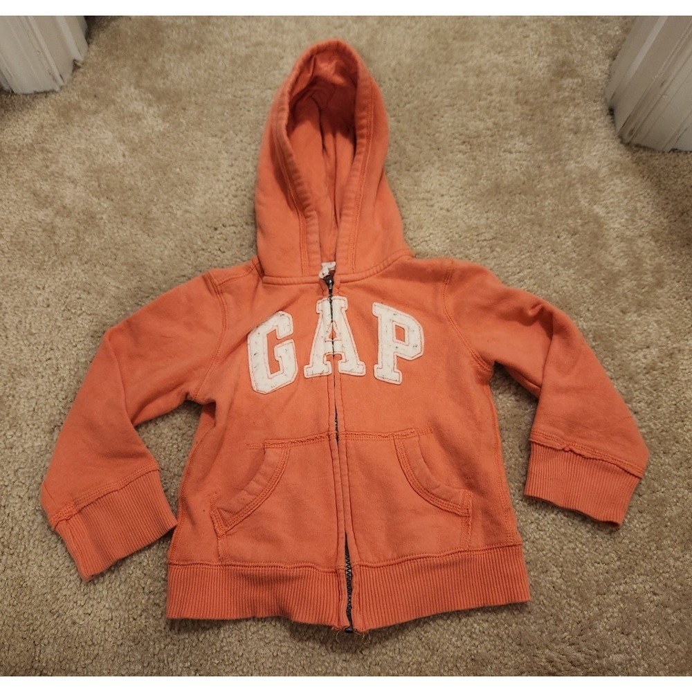 GapKids Boys Girls Orange Arch Logo Zip Up Hoodie Sweatshirt XS 4-5